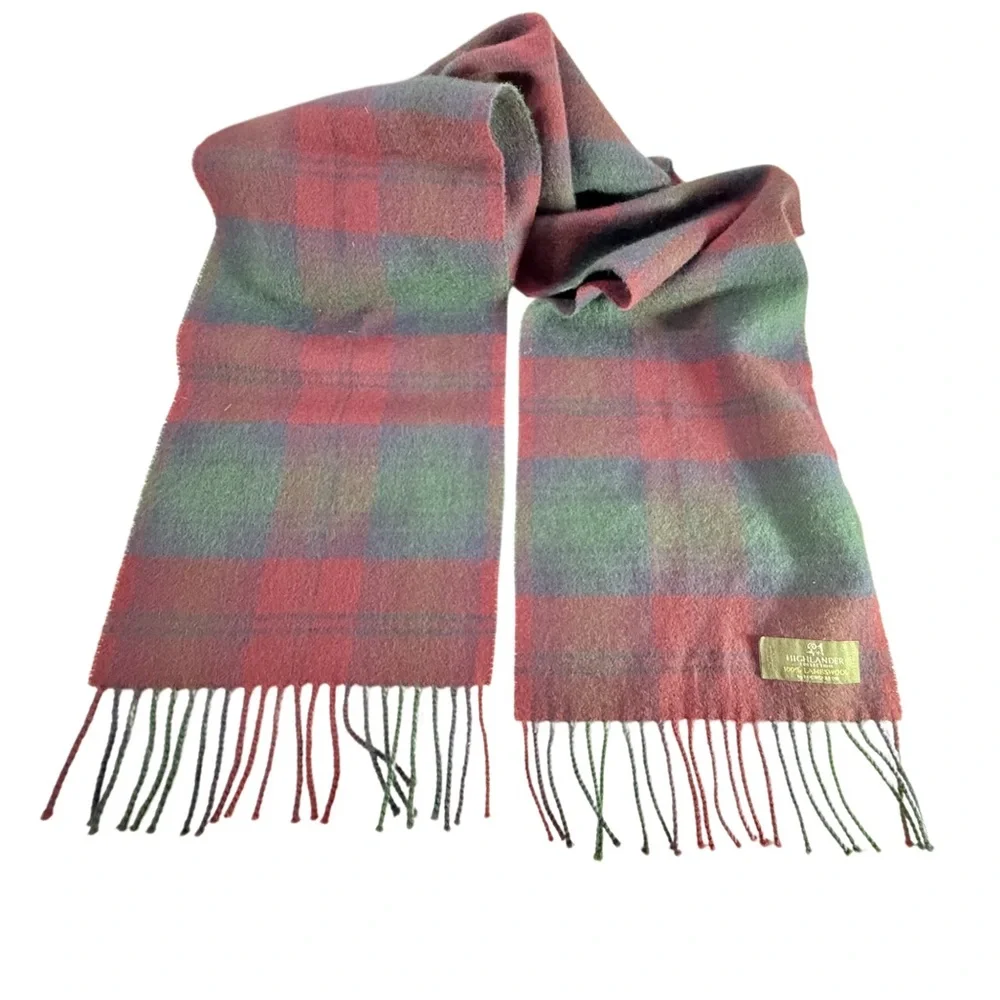 Lochcarron Highlander Scotland Red/Navy/Green Tartan Plaid Lambswool Scarf - Picture 2 of 9